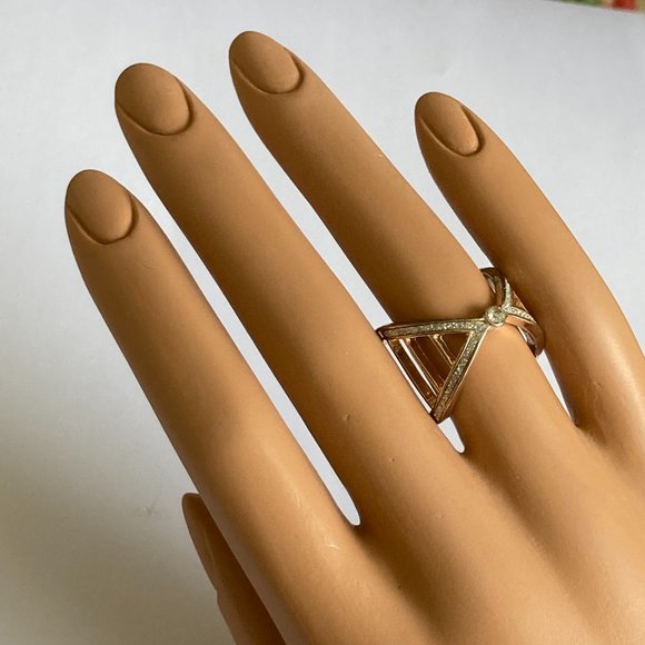 Rose Gold Cubic Zirconia Cocktail Ring Boho Art Deco Size 7 Plated Statement - Picture 4 of 11